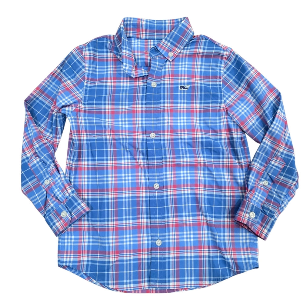 Vineyard Vines Toddler Boys Plaid Nylon Long Sleeve Performance Button Down 4T